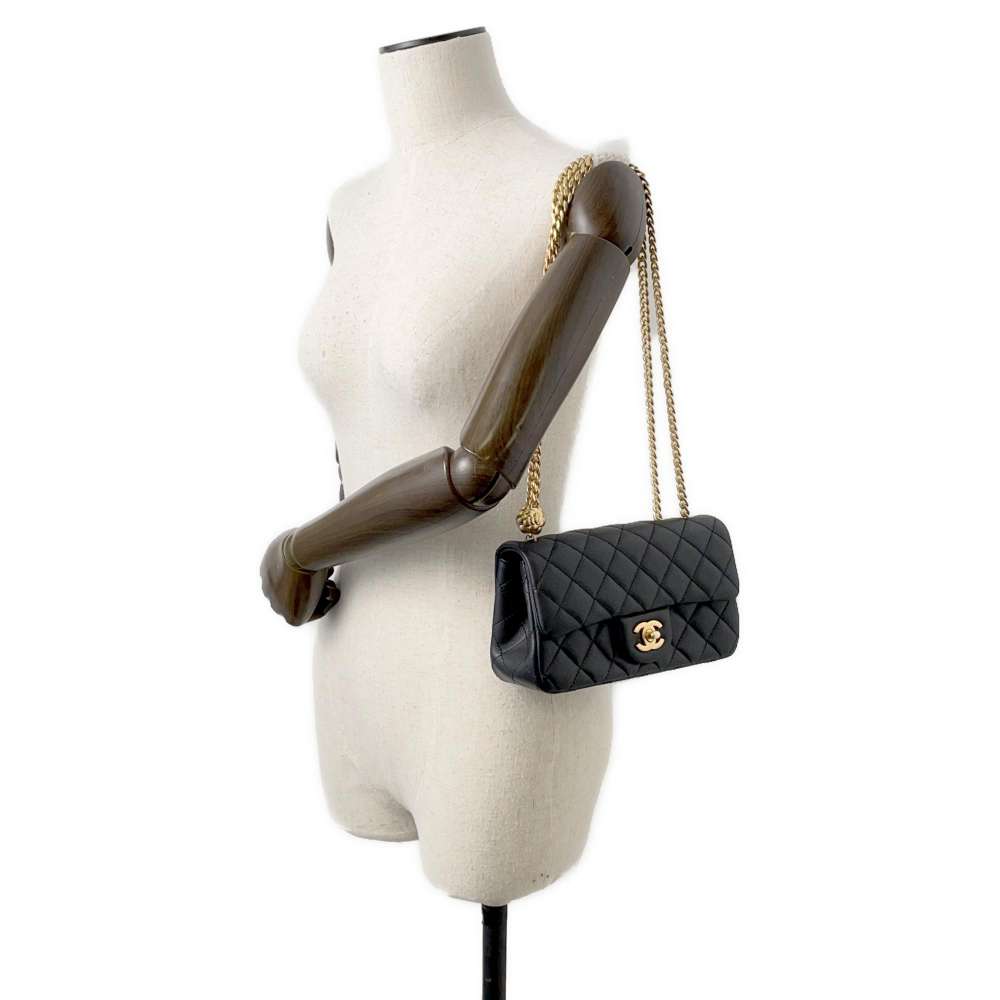 CHANEL Mini Matelasse Camellia Chain Shoulder Bag Black AS4041 Lambskin Size 20
