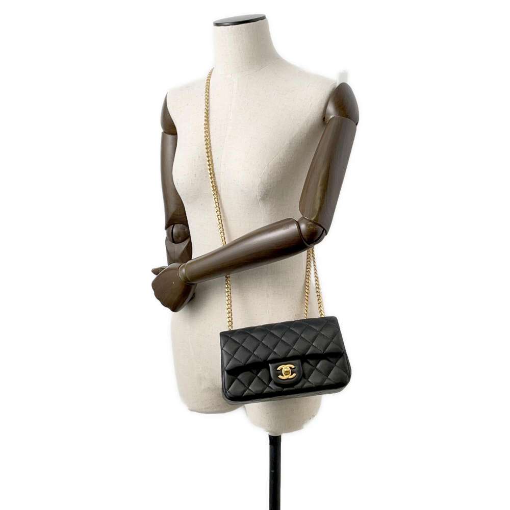 CHANEL Mini Matelasse Camellia Chain Shoulder Bag Black AS4041 Lambskin Size 20