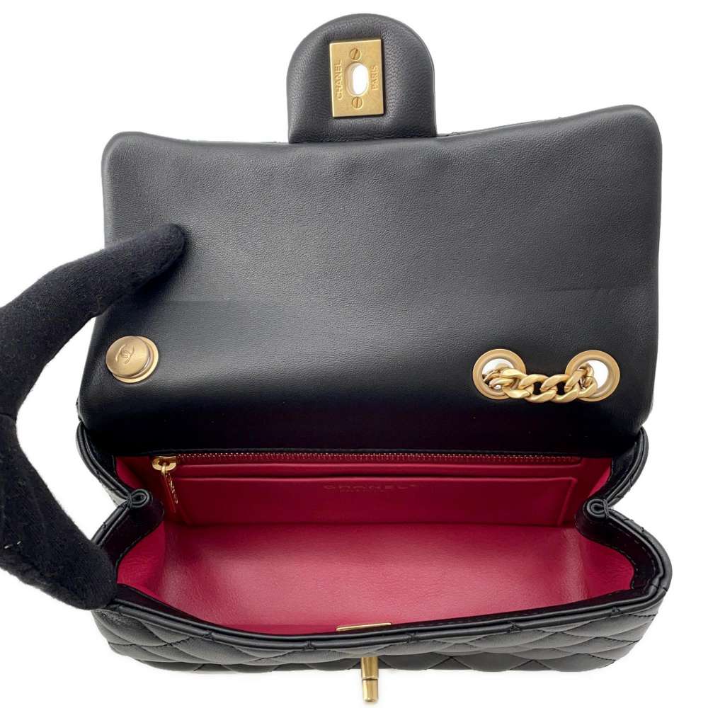 CHANEL Mini Matelasse Camellia Chain Shoulder Bag Black AS4041 Lambskin Size 20