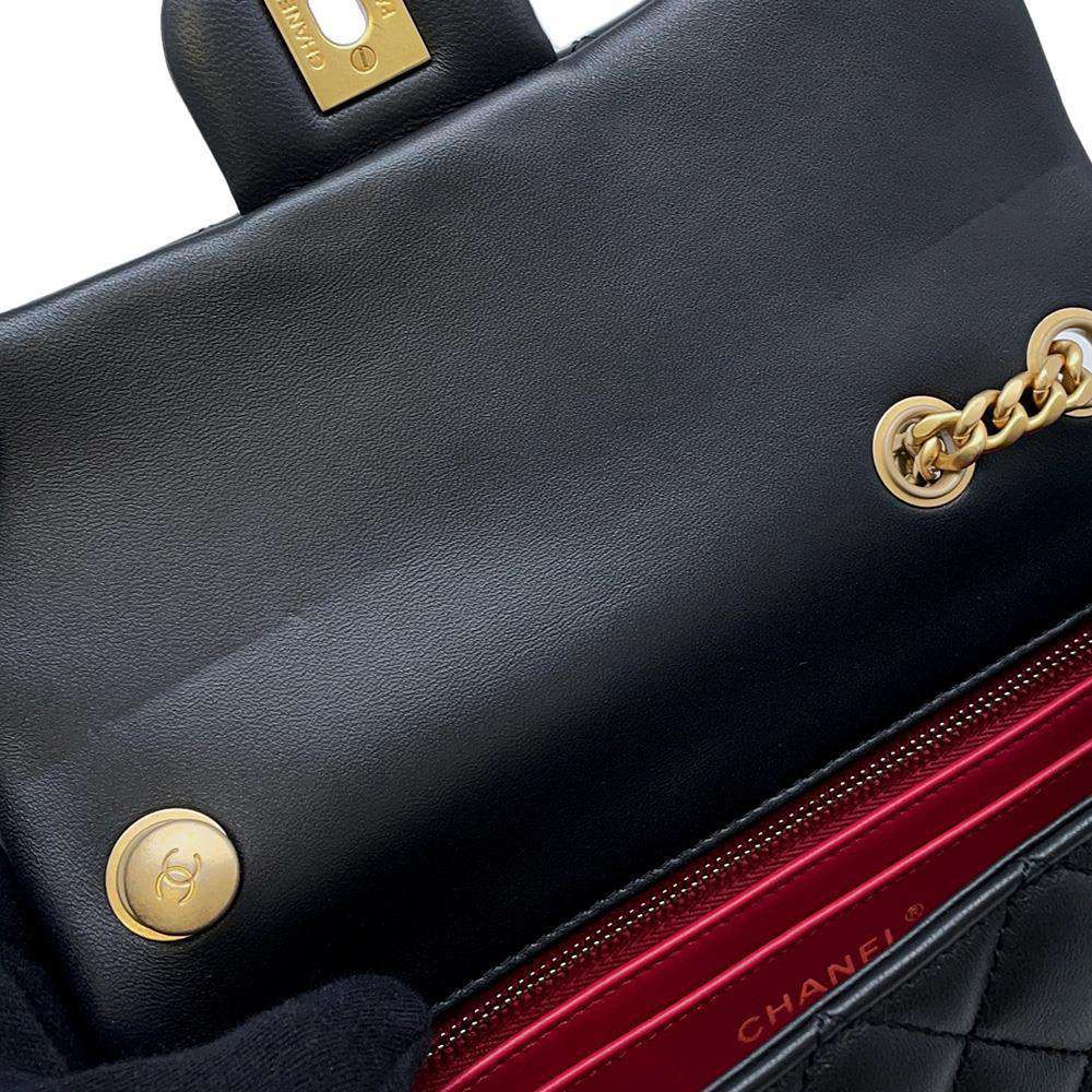 CHANEL Mini Matelasse Camellia Chain Shoulder Bag Black AS4041 Lambskin Size 20