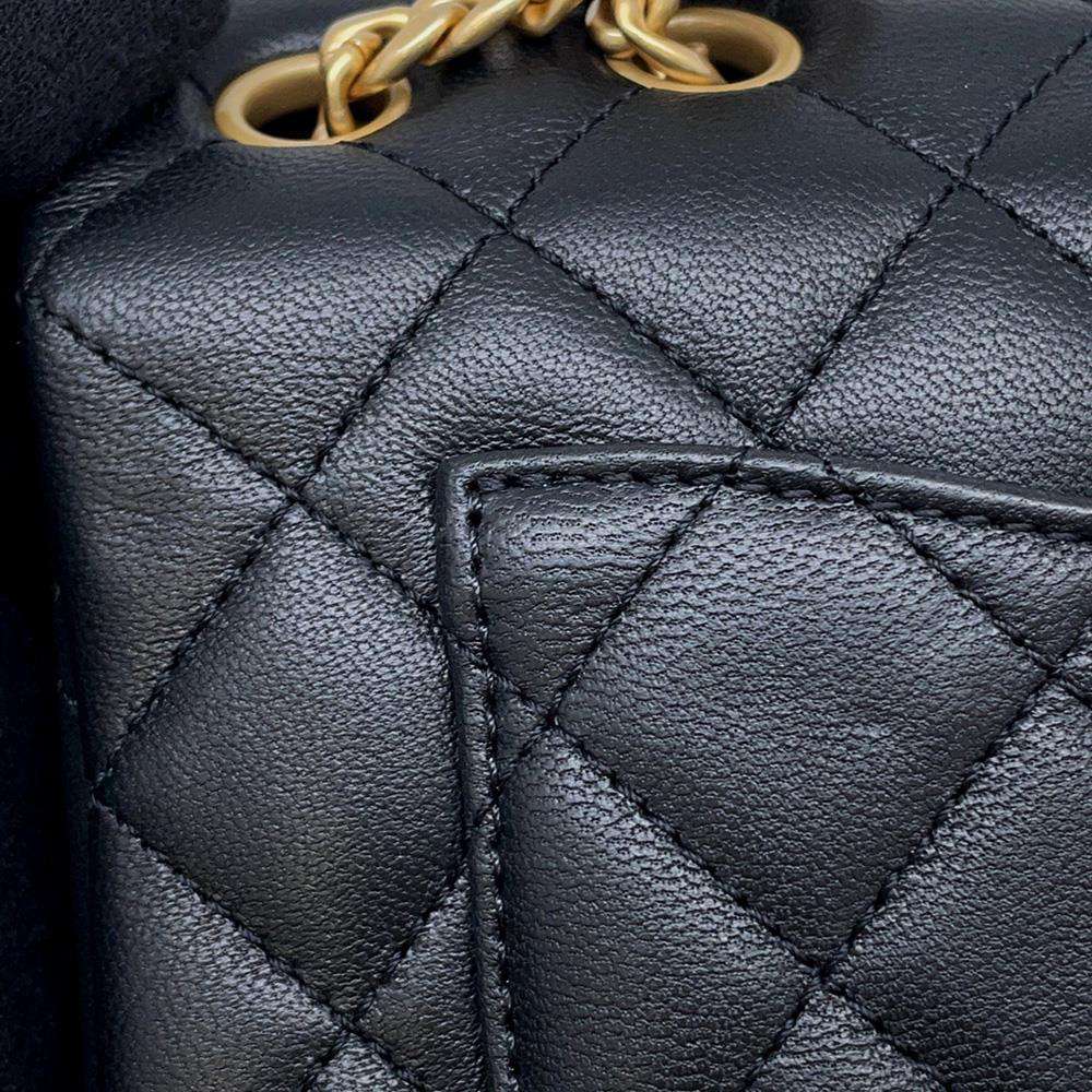 CHANEL Mini Matelasse Camellia Chain Shoulder Bag Black AS4041 Lambskin Size 20