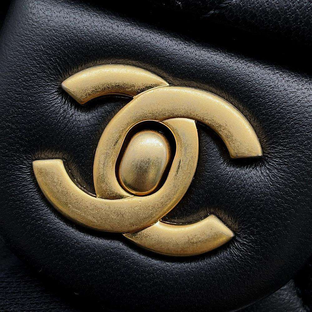 CHANEL Mini Matelasse Camellia Chain Shoulder Bag Black AS4041 Lambskin Size 20