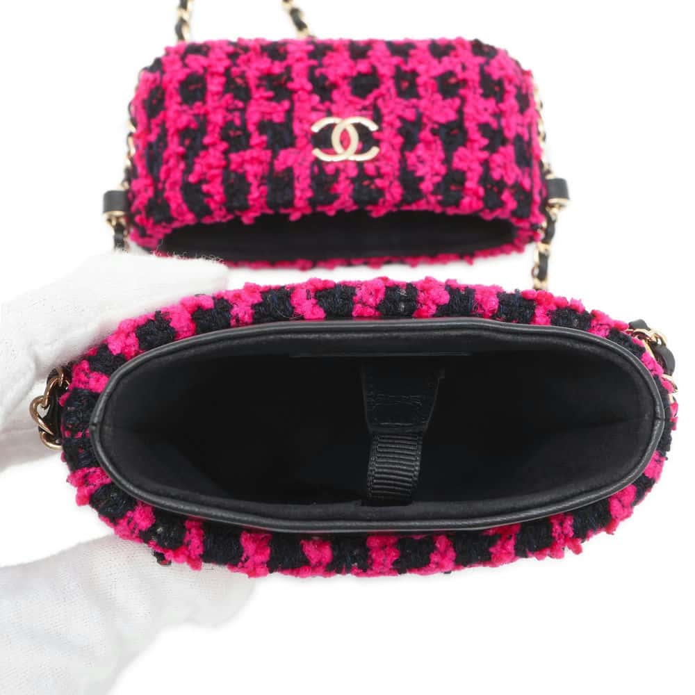CHANEL Phone Holder ChainShoulder Bag Fuschia Pink/Black A94471 Tweed Size Black
