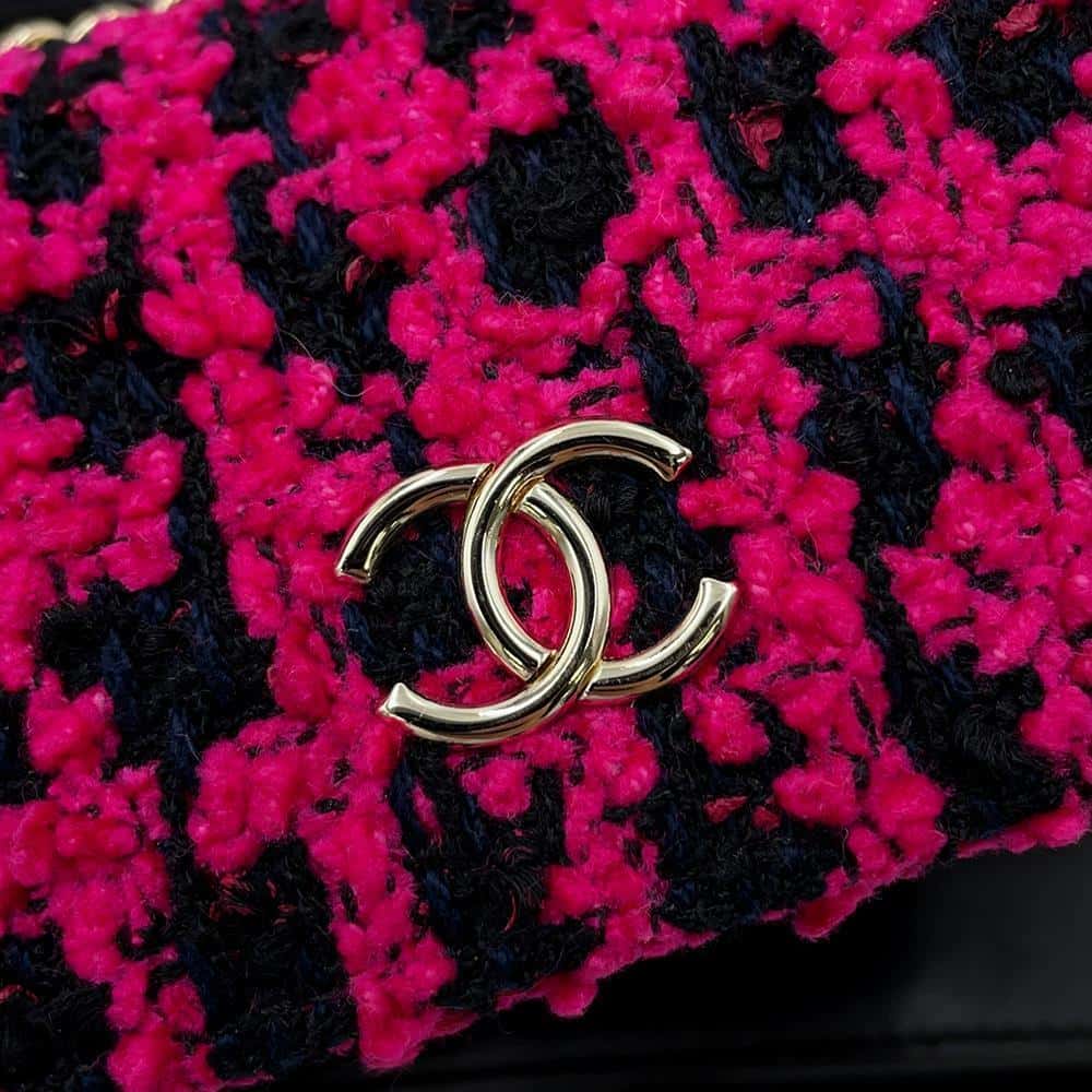 CHANEL Phone Holder ChainShoulder Bag Fuschia Pink/Black A94471 Tweed Size Black