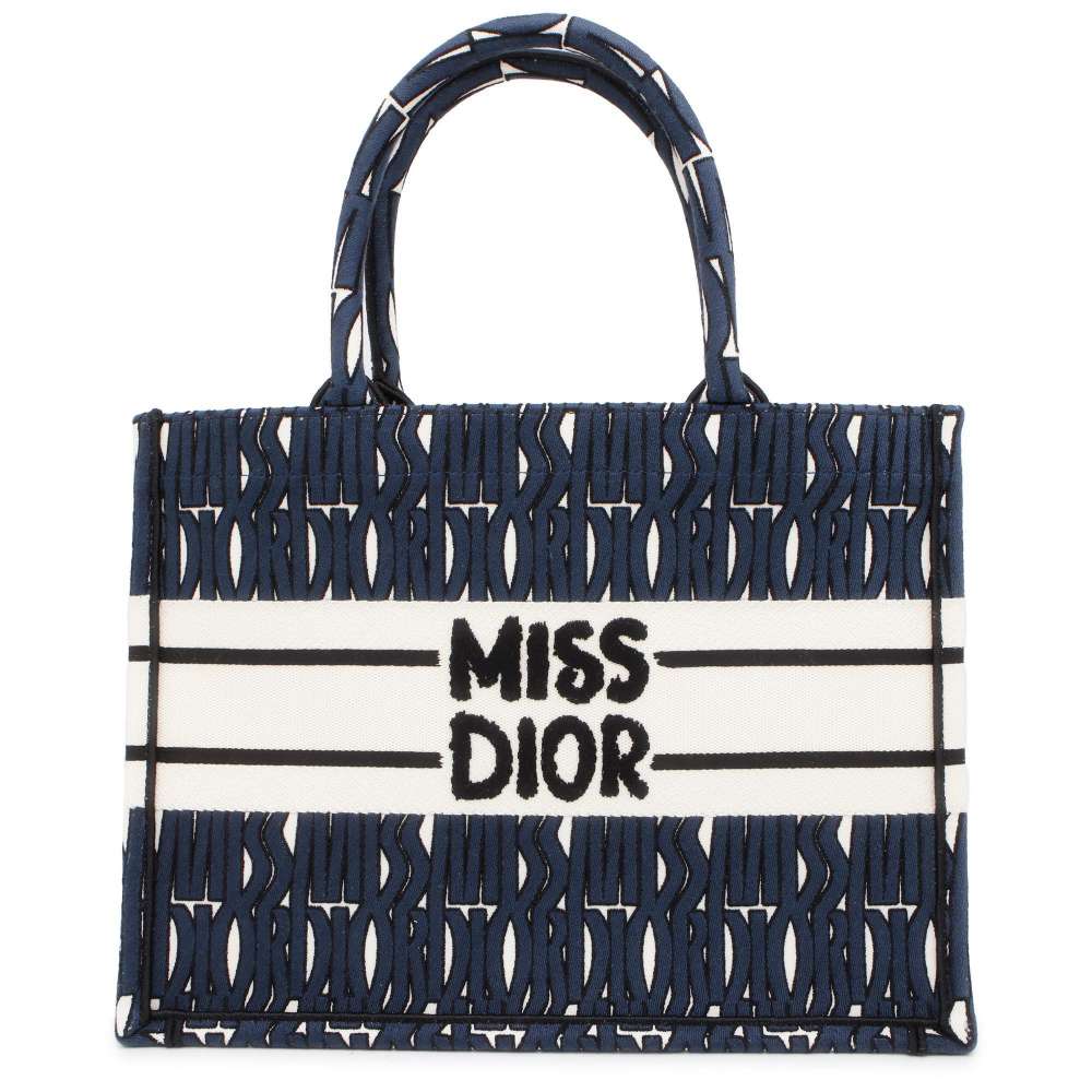 Dior Japan Limited Edition Miss Dior Allover Embroidery Book Tote Navy/White M1296ZEZE_M19Q Canvas Size Medium