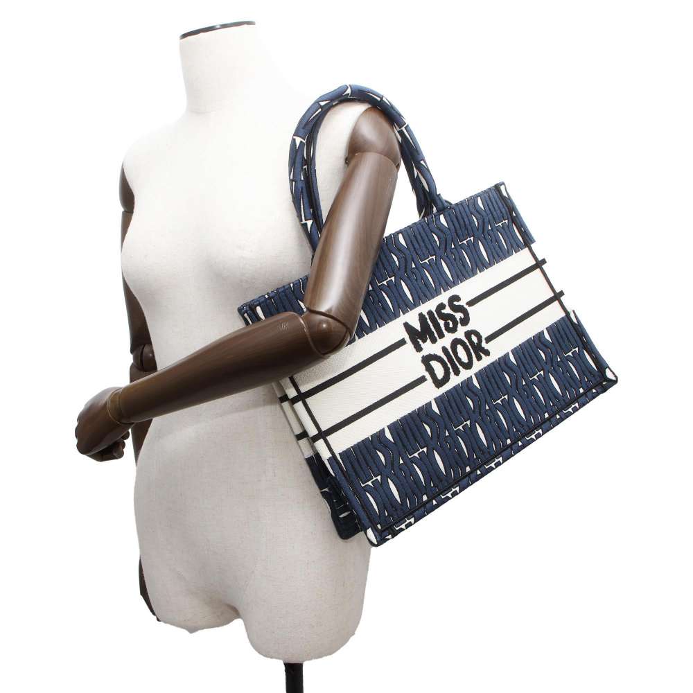 Dior Japan Limited Edition Miss Dior Allover Embroidery Book Tote Navy/White M1296ZEZE_M19Q Canvas Size Medium