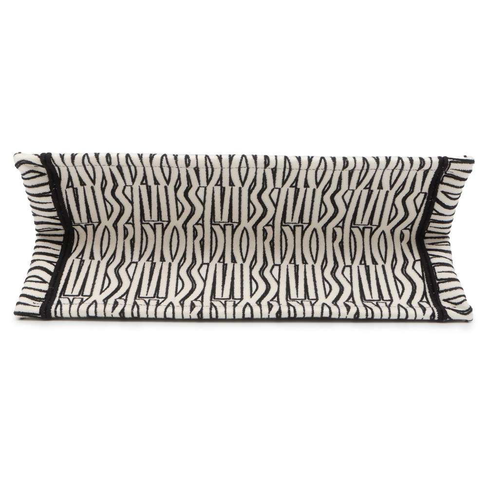 Dior Miss Dior Allover Embroidery Book Tote White/Black M1296ZEZE_M041 Canvas Size Medium