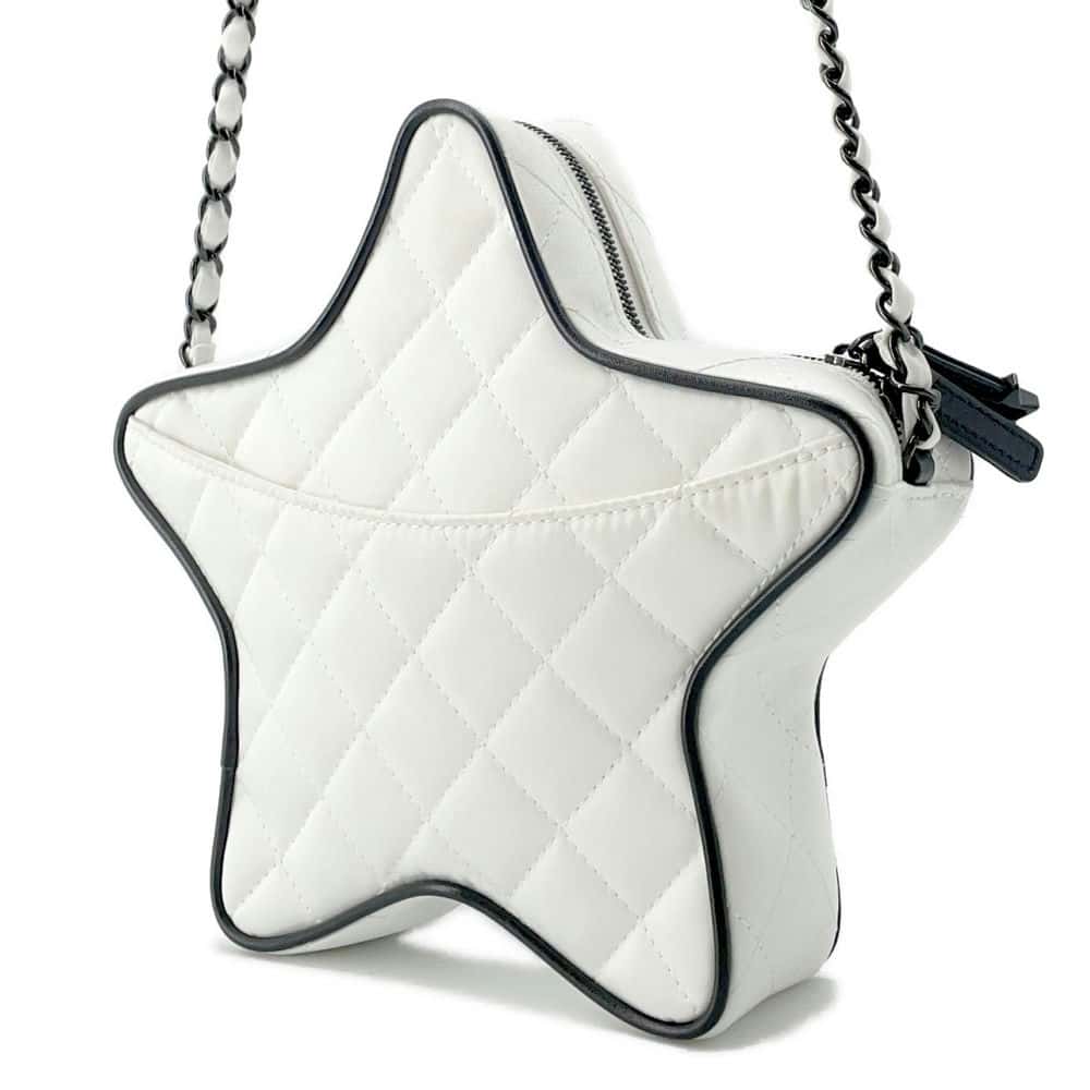 CHANEL Star ChainShoulder Bag White AS4579 Satin