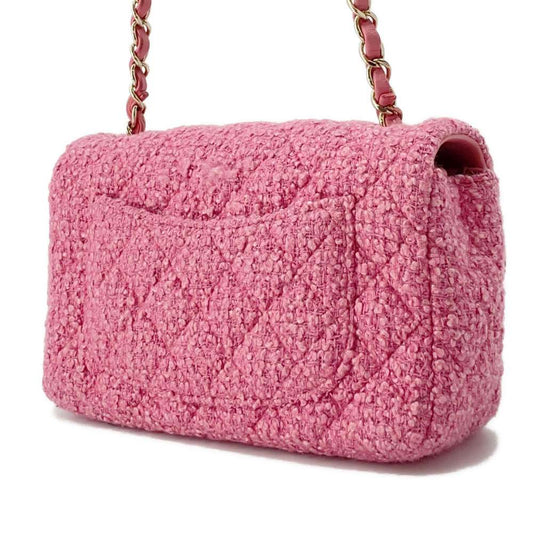 CHANEL Mini Matelasse ChainShoulder Bag Pink A69900 Tweed