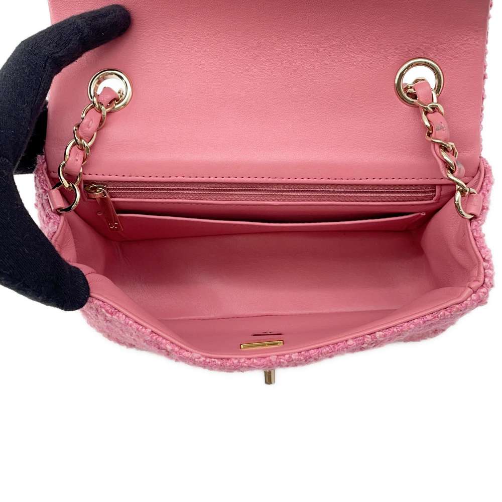 CHANEL Mini Matelasse ChainShoulder Bag Pink A69900 Tweed