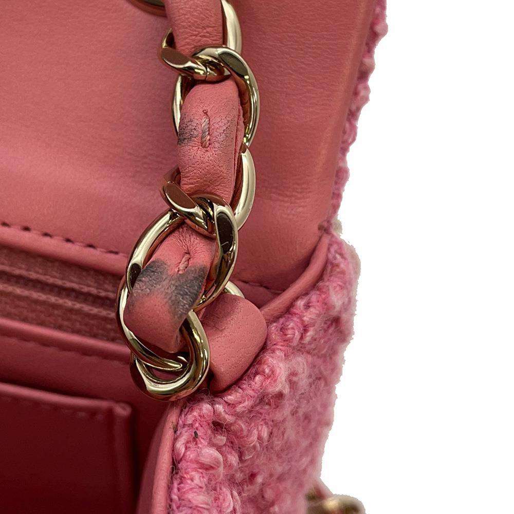 CHANEL Mini Matelasse ChainShoulder Bag Pink A69900 Tweed