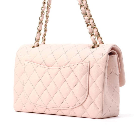 CHANEL Matelasse W Flap ChainShoulder Bag Pink A01113 Caviar Leather Size 23