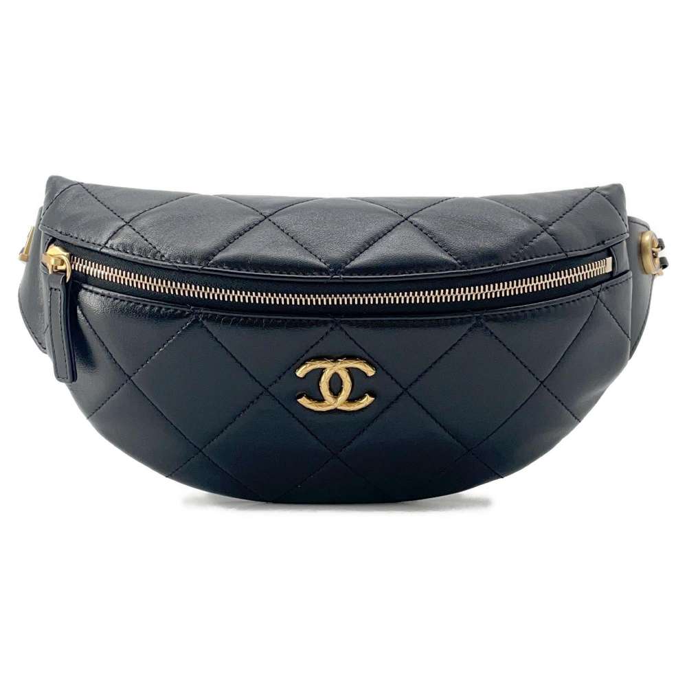 CHANEL Matelasse Waist Bag Crossbody Bag Black AS4860 Lambskin Enamel