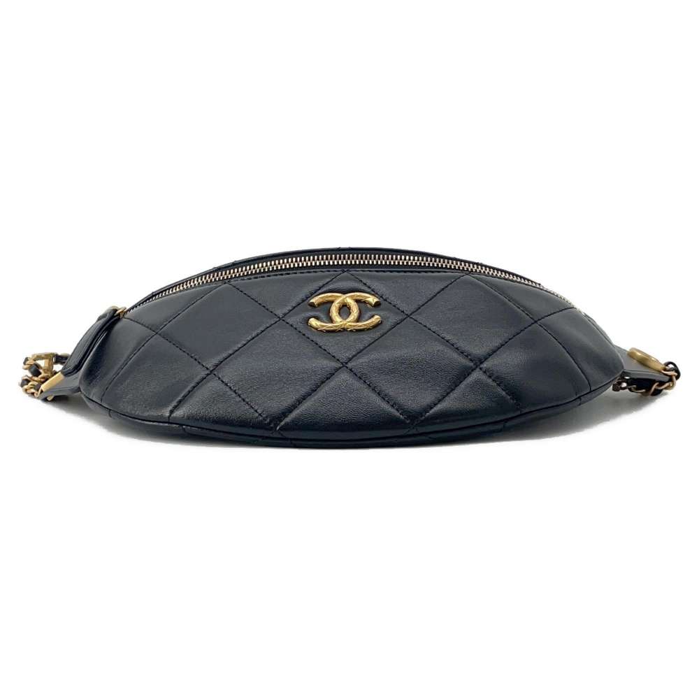 CHANEL Matelasse Waist Bag Crossbody Bag Black AS4860 Lambskin Enamel