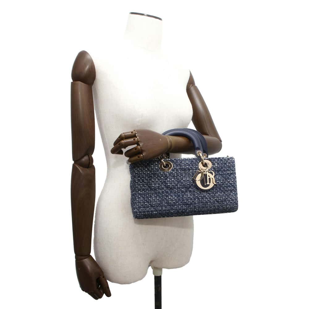 Dior LADY D-JOY Bag Navy M0540OTKJ_M928 Tweed Size Medium