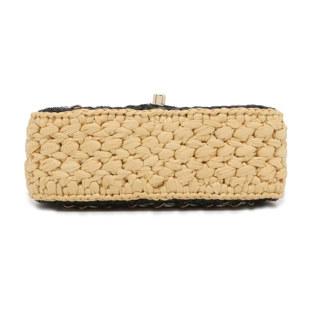 CHANEL 2024 Cruise Collection Mini Flap Bag Black/White/Beige AS4556 Blade Raffia Lambskin Size Mini