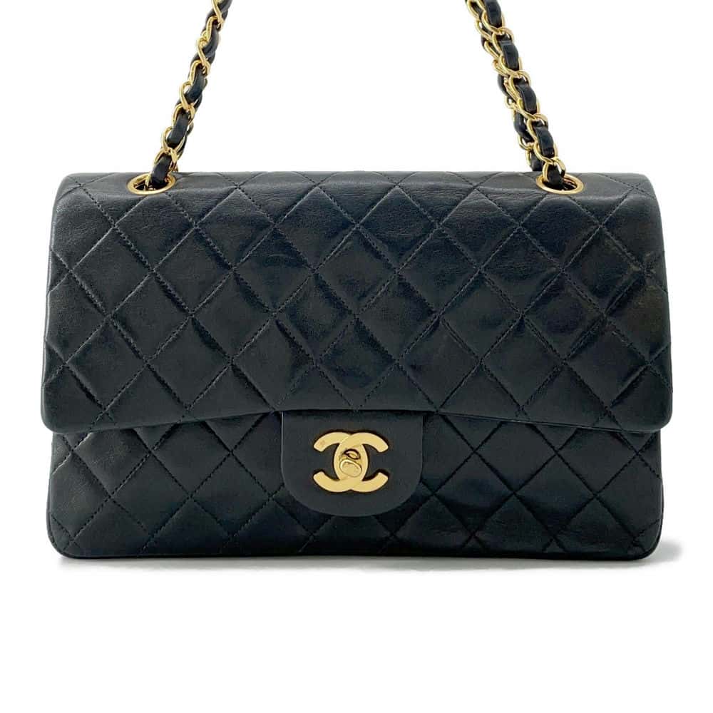 CHANEL Matelasse W Flap W Chain Shoulder Black A01112 Lambskin Size 25