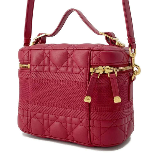 Dior Travel Cannage 2way Vanity Red Lambskin Size Small