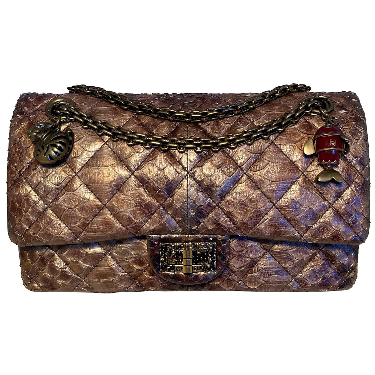 CHANEL RARE Metallic Copper Python 2.55 Double Flap Classic