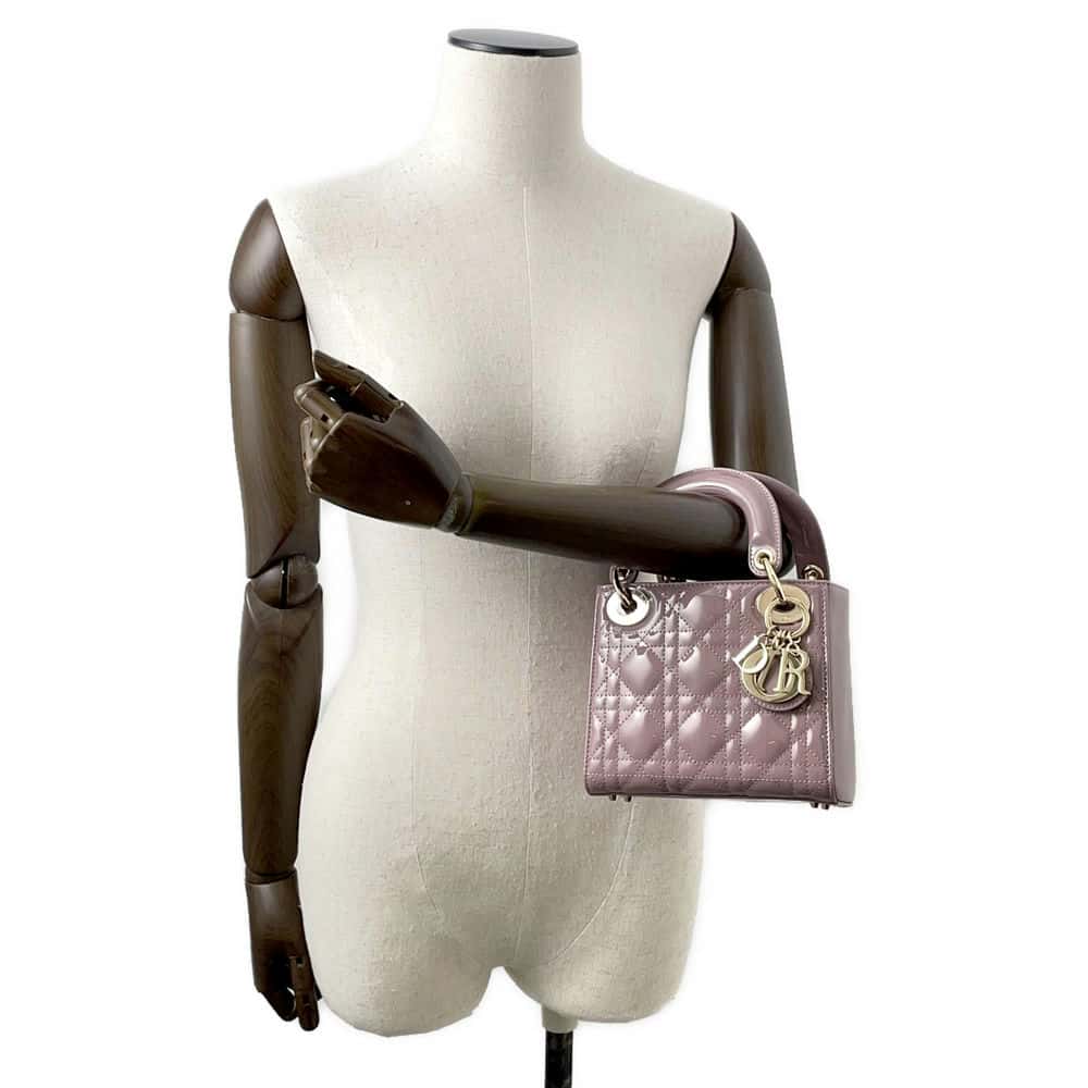 Dior Cannage Lady Dior 2WAY Handbag Purple M0505OWCB Patent Leather Size Mini