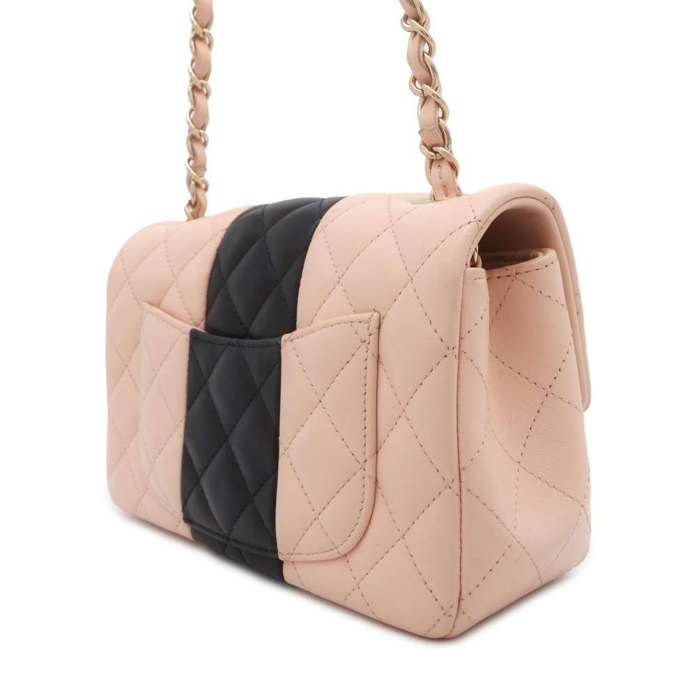 CHANEL Mini Matelasse Chain Shoulder Bag Pink/Black A69900 Lambskin Size 20