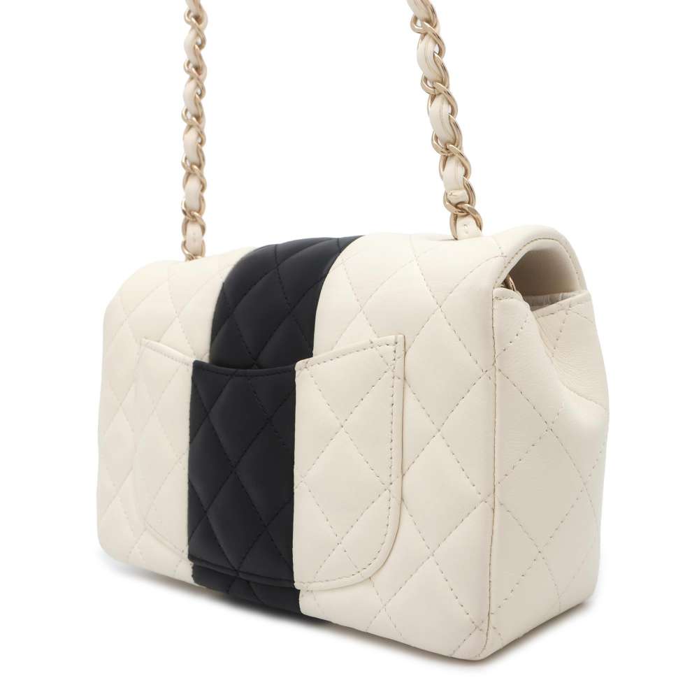 CHANEL Mini Matelasse ChainShoulder Bag Black/White A69900 Lambskin Size 20