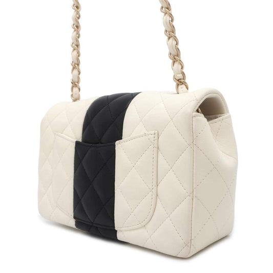 CHANEL Mini Matelasse ChainShoulder Bag Black/White A69900 Lambskin Size 20