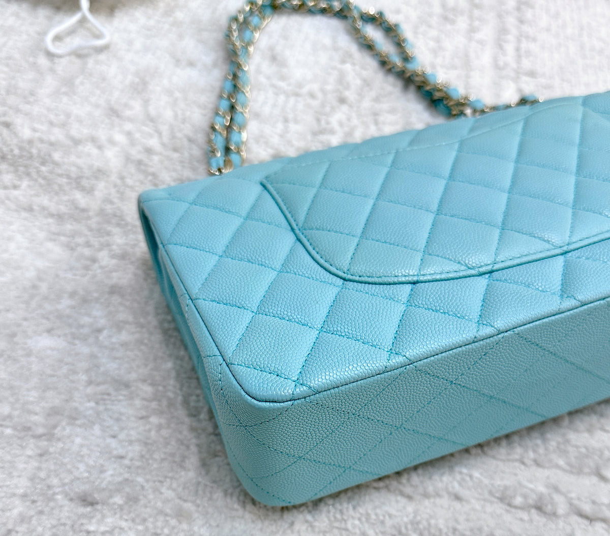 Tiffany Blue Caviar Quilted Classic Flap Medium LGHW