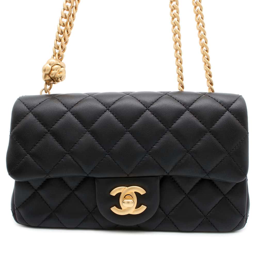 CHANEL Mini Matelasse Camellia Chain Shoulder Bag Black AS4041 Lambskin Size 20