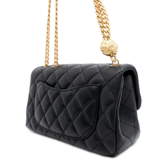 CHANEL Mini Matelasse Camellia Chain Shoulder Bag Black AS4041 Lambskin Size 20