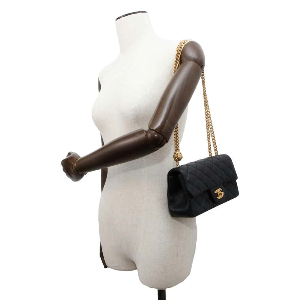 CHANEL Mini Matelasse Camellia Chain Shoulder Bag Black AS4041 Lambskin Size 20