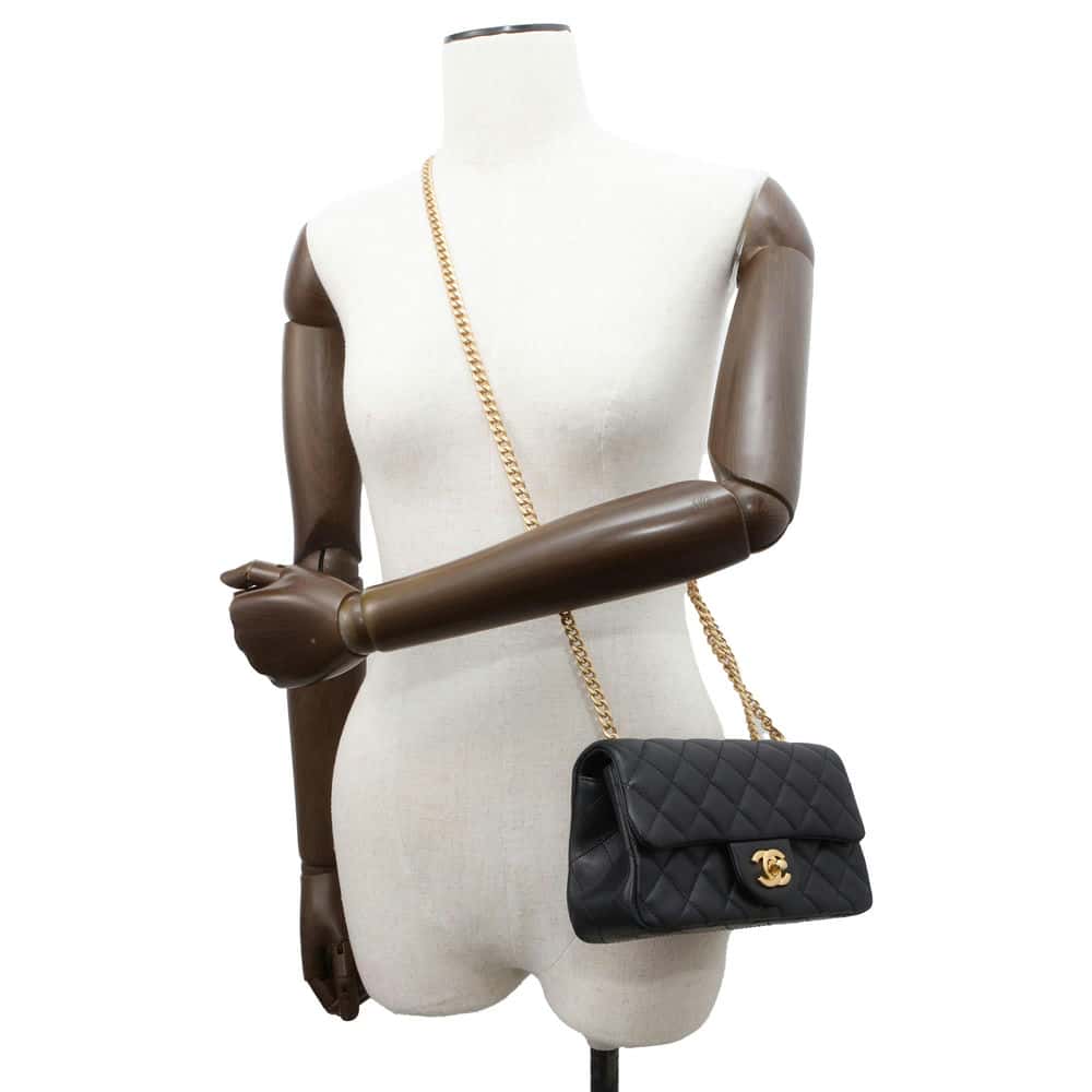 CHANEL Mini Matelasse Camellia Chain Shoulder Bag Black AS4041 Lambskin Size 20