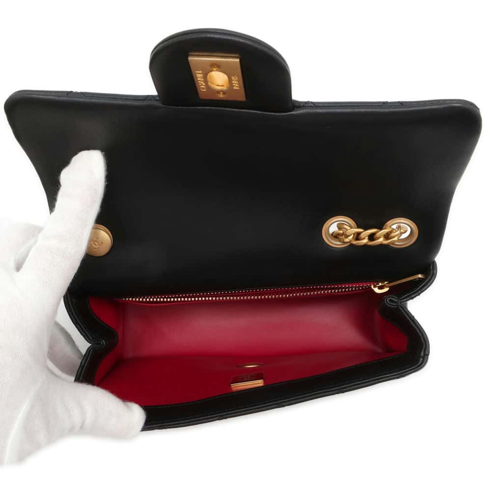 CHANEL Mini Matelasse Camellia Chain Shoulder Bag Black AS4041 Lambskin Size 20