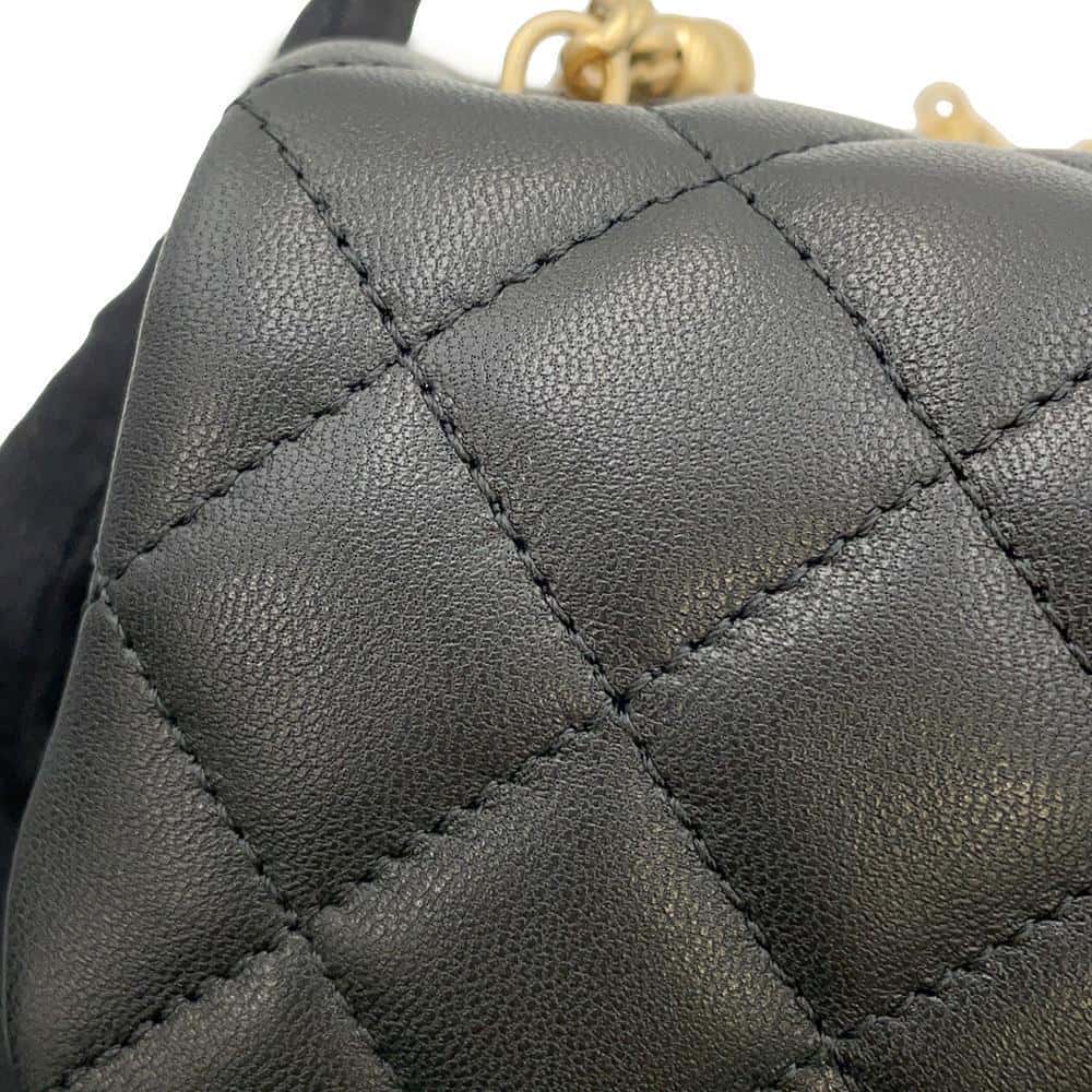 CHANEL Mini Matelasse Camellia Chain Shoulder Bag Black AS4041 Lambskin Size 20