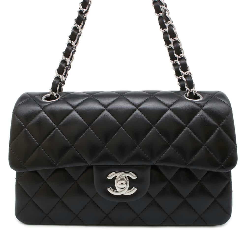 CHANEL Matelasse W Flap ChainShoulder Bag Black A01113 Lambskin Size 23