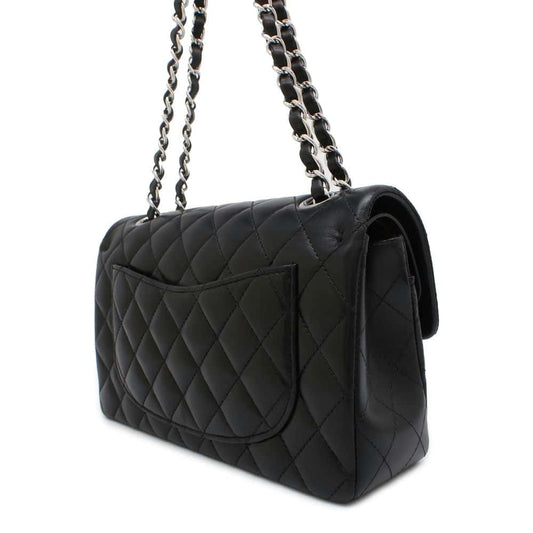 CHANEL Matelasse W Flap ChainShoulder Bag Black A01113 Lambskin Size 23