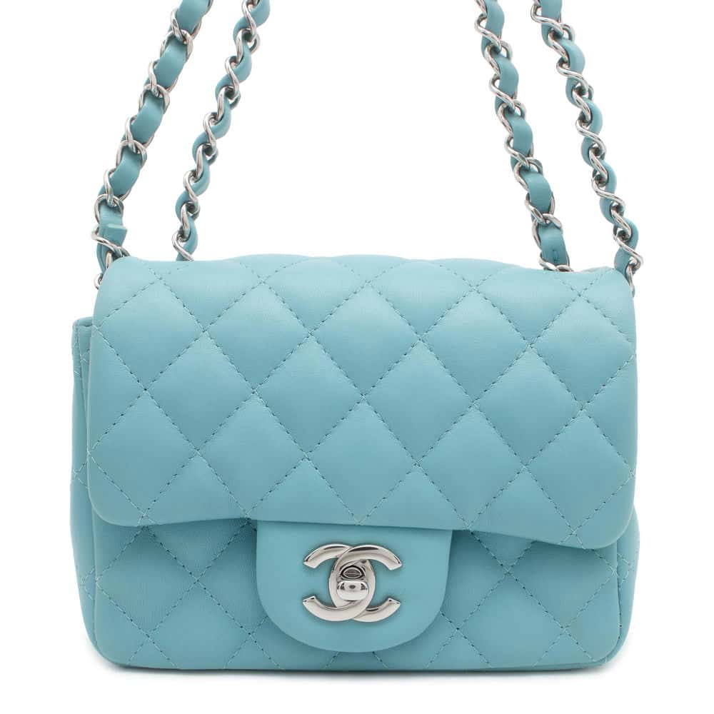 CHANEL Mini Matelasse Flap Bag Light Blue A35200 Lambskin Size 17