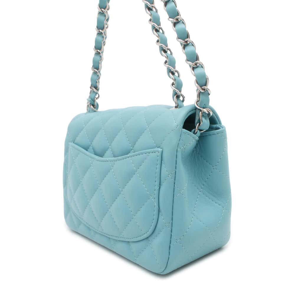 CHANEL Mini Matelasse Flap Bag Light Blue A35200 Lambskin Size 17