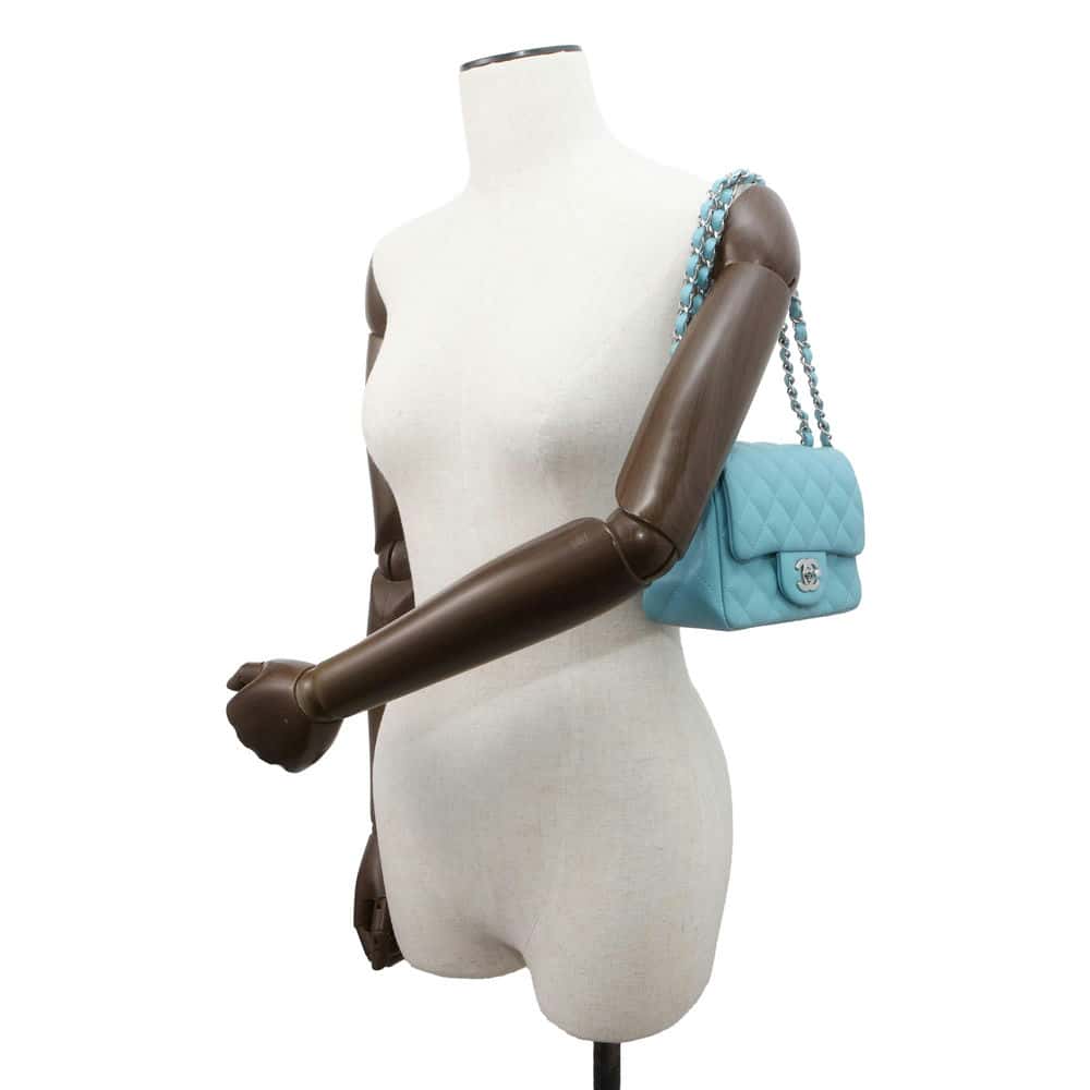 CHANEL Mini Matelasse Flap Bag Light Blue A35200 Lambskin Size 17