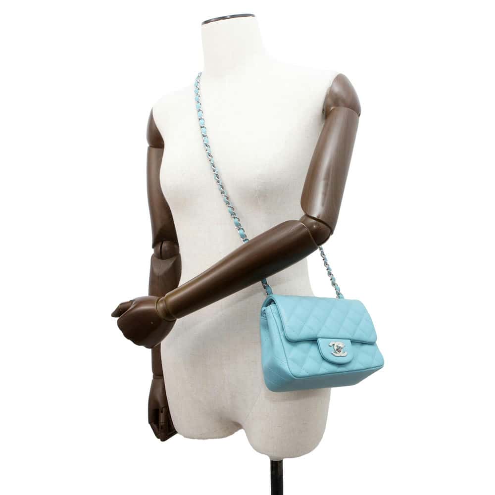 CHANEL Mini Matelasse Flap Bag Light Blue A35200 Lambskin Size 17