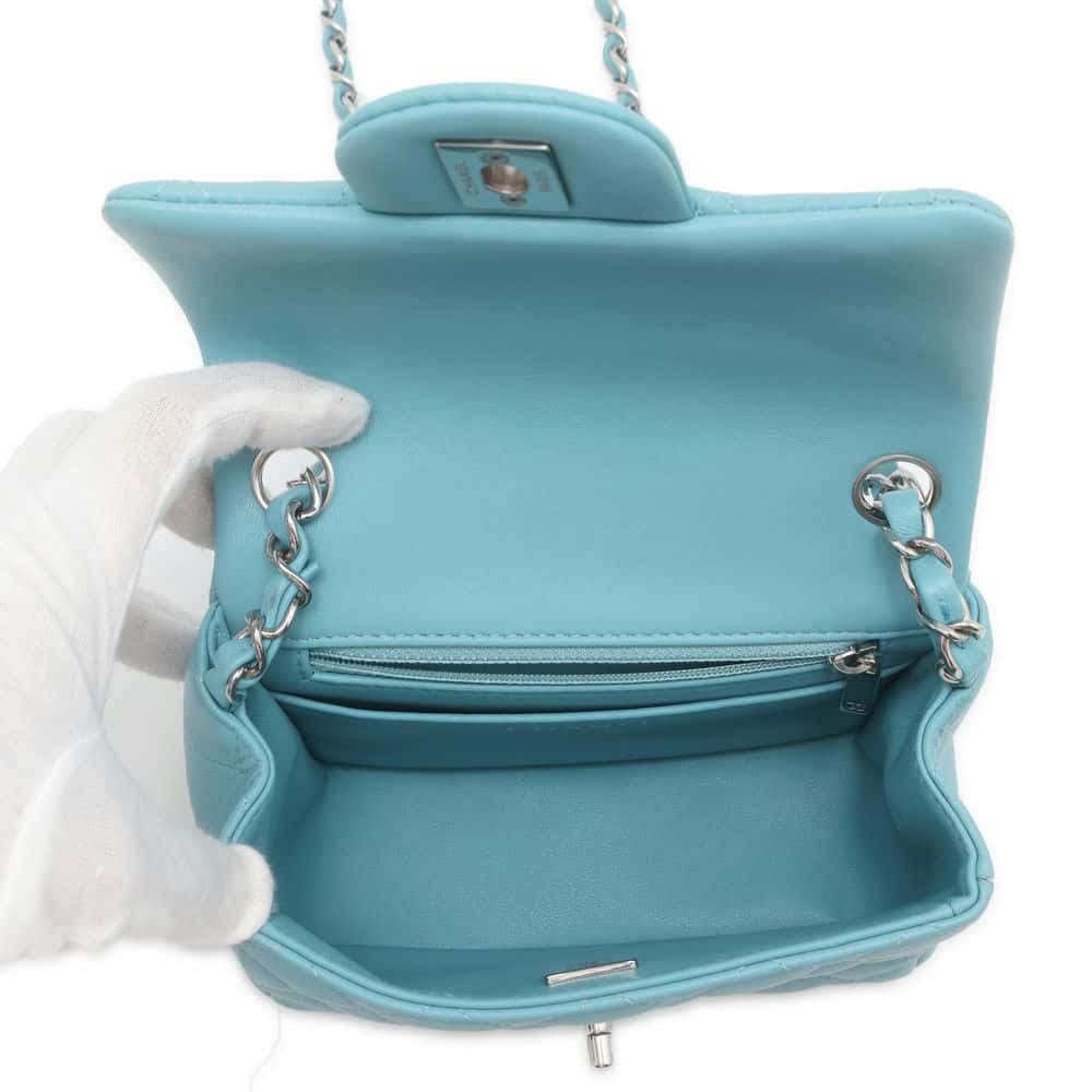 CHANEL Mini Matelasse Flap Bag Light Blue A35200 Lambskin Size 17