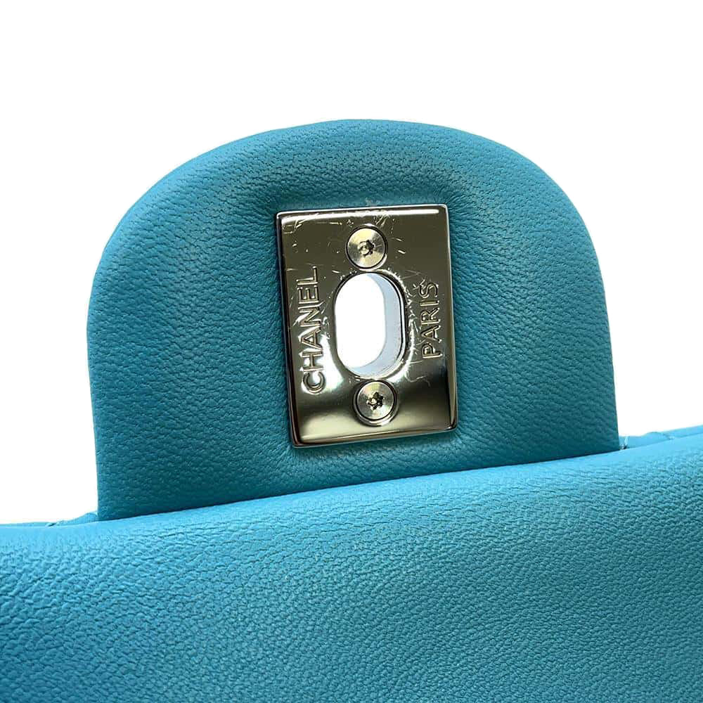 CHANEL Mini Matelasse Flap Bag Light Blue A35200 Lambskin Size 17