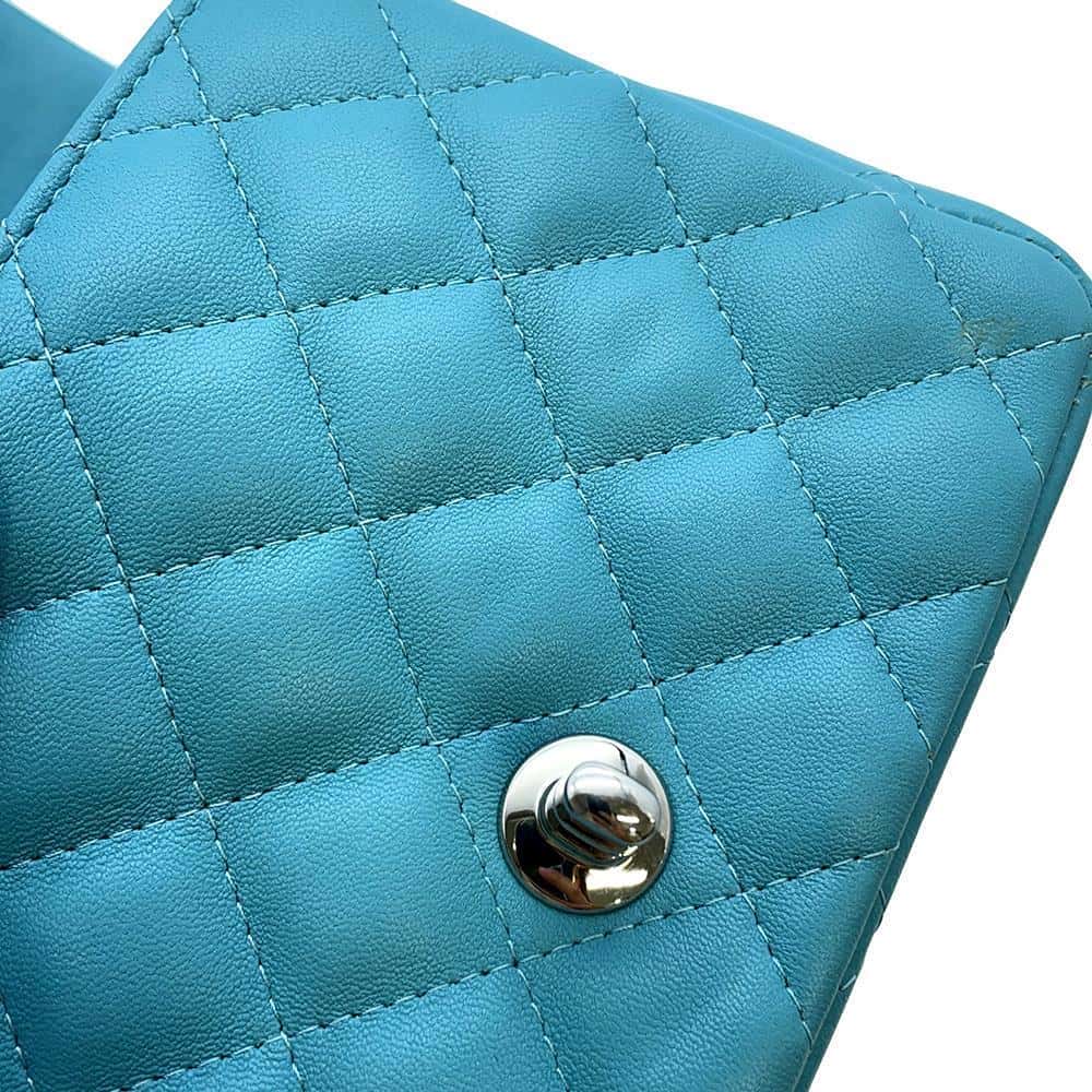 CHANEL Mini Matelasse Flap Bag Light Blue A35200 Lambskin Size 17