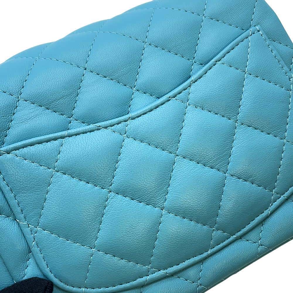CHANEL Mini Matelasse Flap Bag Light Blue A35200 Lambskin Size 17