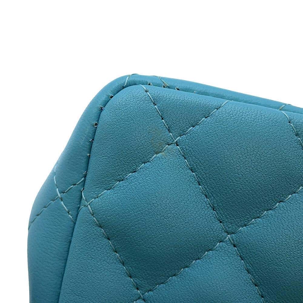 CHANEL Mini Matelasse Flap Bag Light Blue A35200 Lambskin Size 17