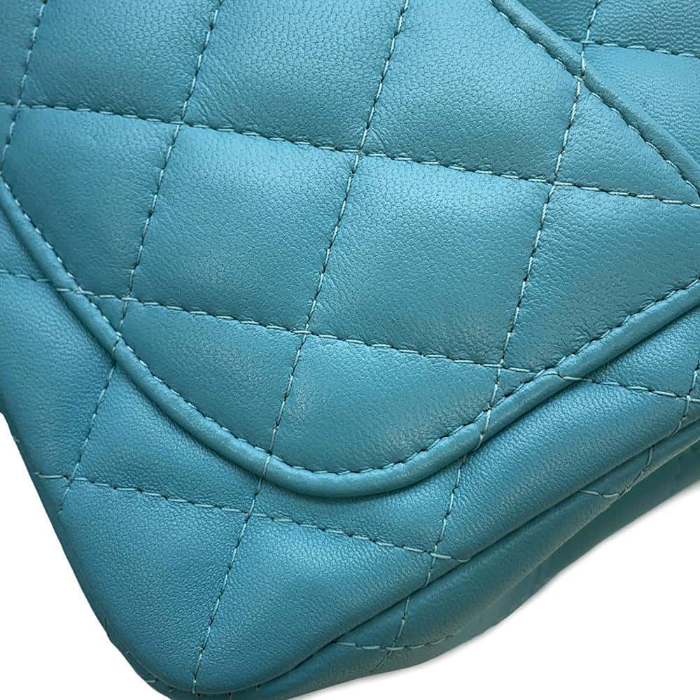 CHANEL Mini Matelasse Flap Bag Light Blue A35200 Lambskin Size 17