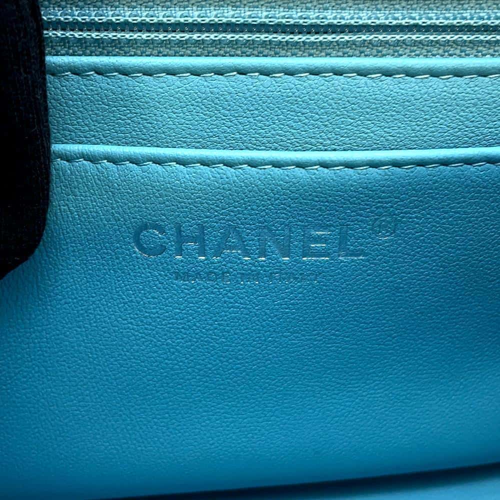 CHANEL Mini Matelasse Flap Bag Light Blue A35200 Lambskin Size 17