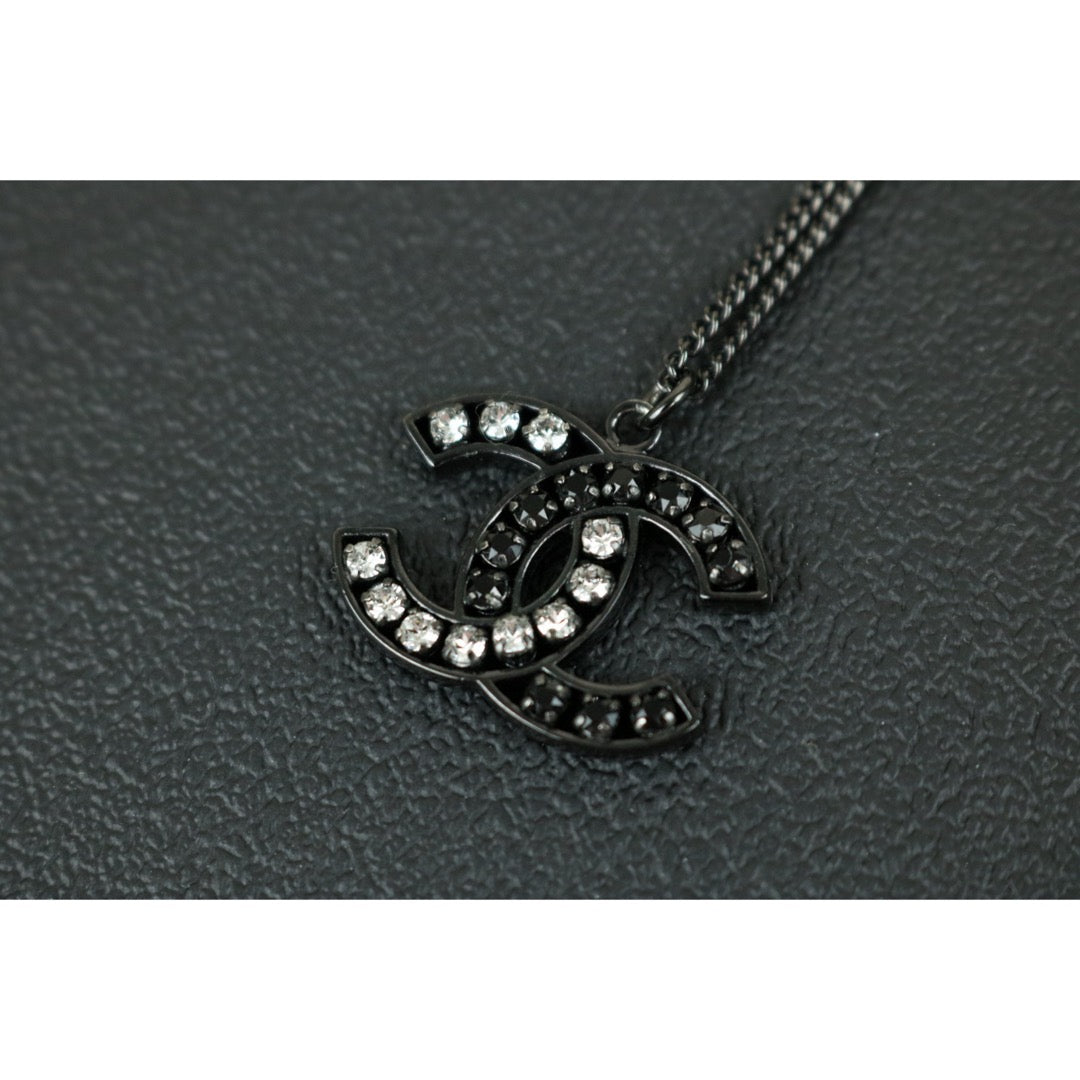Very Good ( Rank A) ｜CHANEL COCO Mark  Black and White Rhinestone  Necklace Black｜F25022008