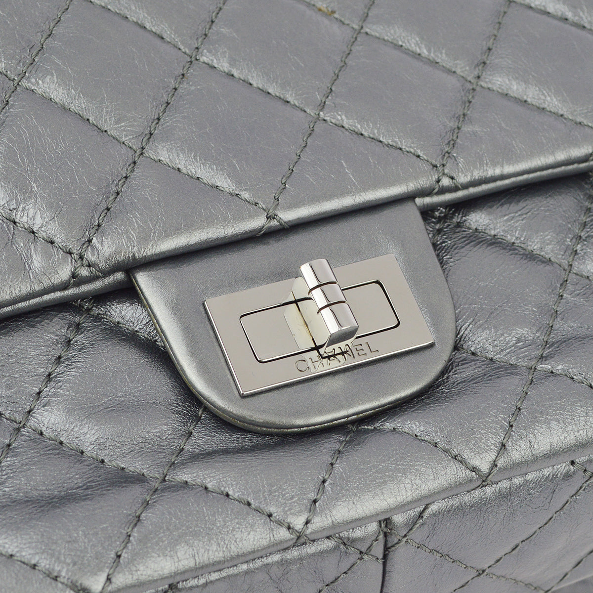 Chanel Silver Lambskin Mademoiselle Lock Shoulder Bag