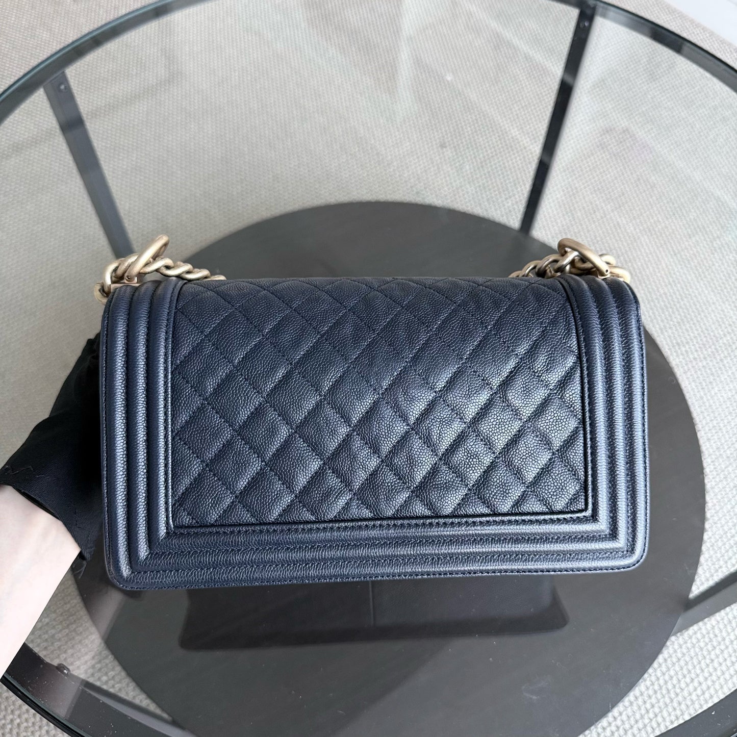 Chanel Boy Medium - Caviar 25CM Quilted Dark Blue Gold Hardware Series 25